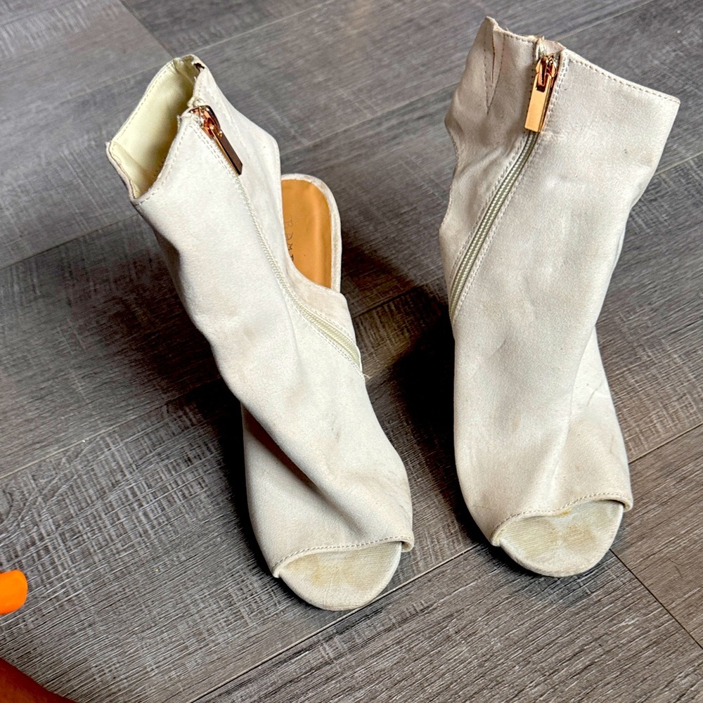Elegant Cream Peep-Toe Ankle Boots